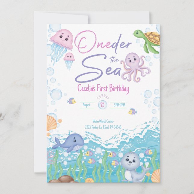 Convite One-der the Sea Pastel Birthday Invitation (Frente)