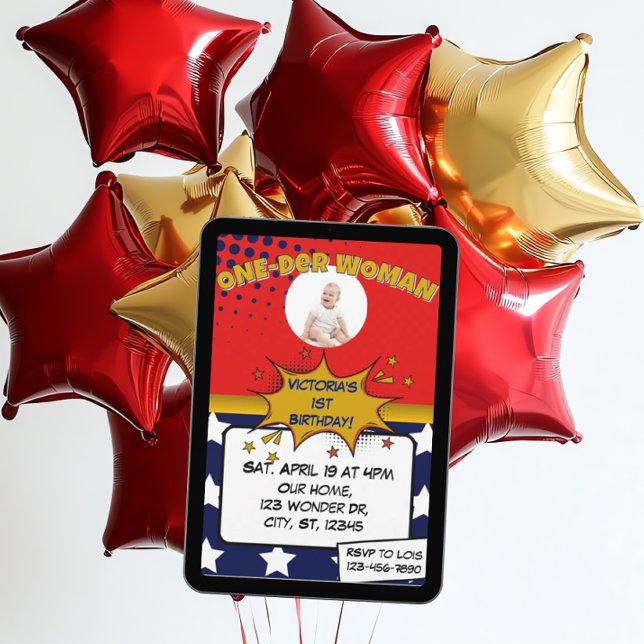 Convite One-Der Woman, Superhero 1st Birthday  (Criador carregado)