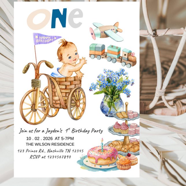 Convite ONE- derful Boy 1st Birthday - Boy First Birthday (Criador carregado)