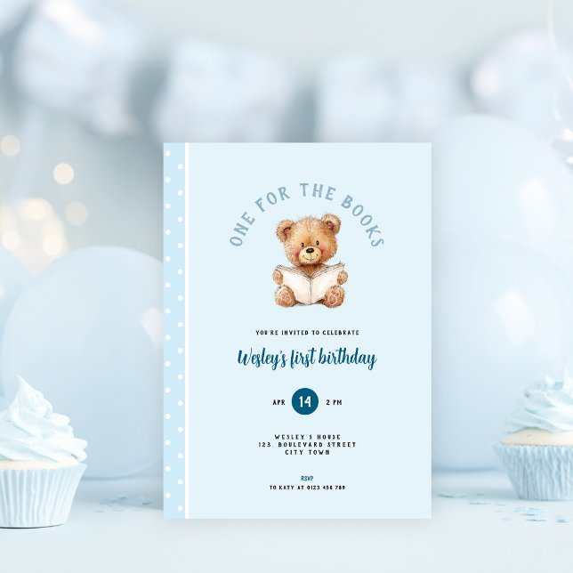 Convite One for the Book 1st Birthday Invitation for Boys (One for the book 1st birthday invitation)