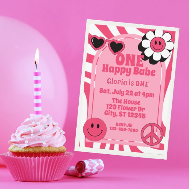 Convite ONE Happy Babe, pink 1st Birthday (Criador carregado)
