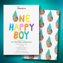One Happy Boy  Birthday Invite 1st Birthday Photo 