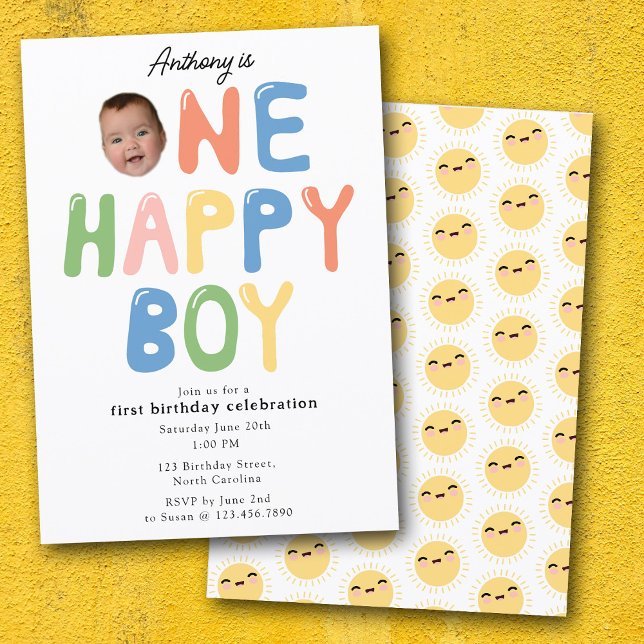 Convite One Happy Boy Birthday Invite 1st Birthday Photo (One Happy Boy Birthday Invite 1st Birthday Photo)