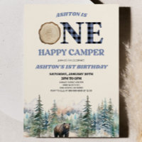 ONE Happy Camper Bear Blue primeiro aniversario Pa