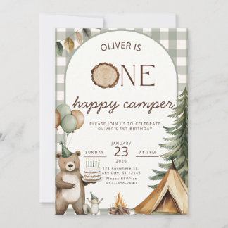 Convite One Happy Camper Birthday Invitation Camping 1st