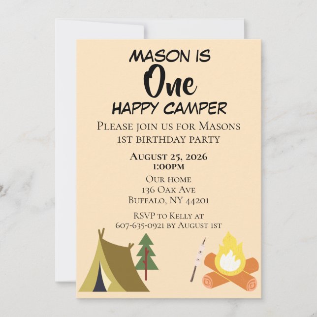 Convite One Happy Camper Birthday Invite (Frente)