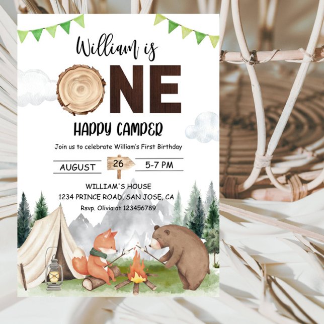Convite One Happy Camper Boy 1st Birthday Party (Criador carregado)