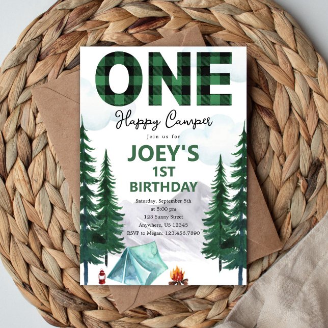 Convite One Happy Camper First Birthday Invitation (Criador carregado)