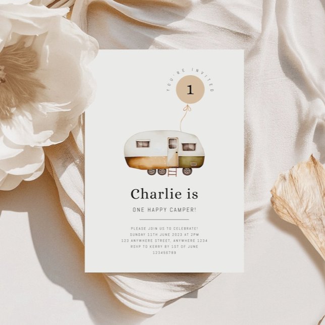 Convite One Happy Camper First Birthday Invitation (Criador carregado)