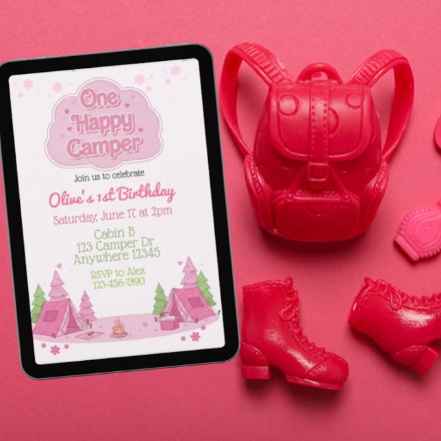 Convite One Happy Camper Pink 1st Birthday (Criador carregado)
