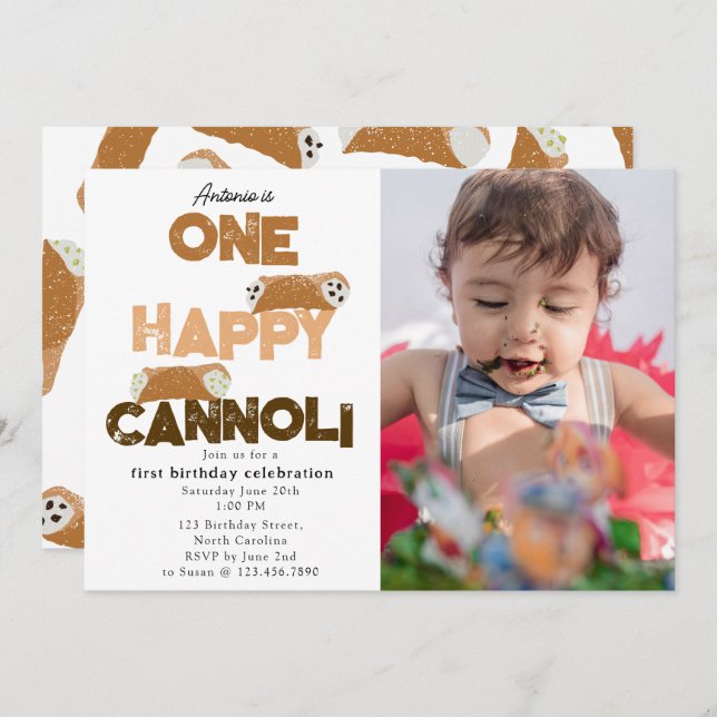 Convite One Happy Cannoli Invite 1st  First Birthday Photo (Frente/Verso)