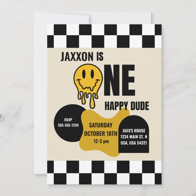 Convite ONE Happy Dude Birthday Invitation (Frente)