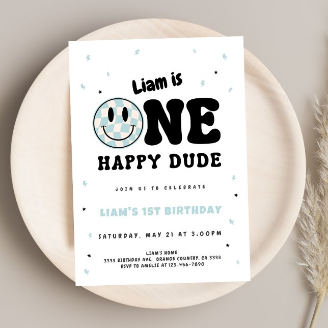 Convite One Happy Dude Checkered (Criador carregado)