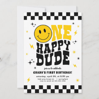 Convite One Happy Dude First Birthday Invitation Boy