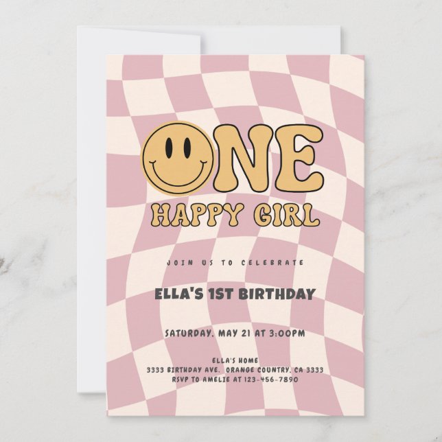 CONVITE ONE HAPPY GIRL BIRTHDAY INVITATION  (Frente)