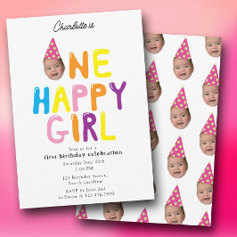 Convite One Happy Girl Birthday Invite 1st Birthday Photo 