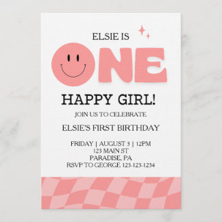 Convite One Happy Girl First Birthday Invitation