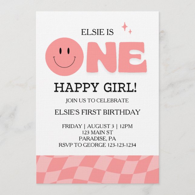 Convite One Happy Girl First Birthday Invitation (Frente)
