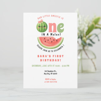 Convite One in a Melon 1st Birthday Summer Girl Invitation
