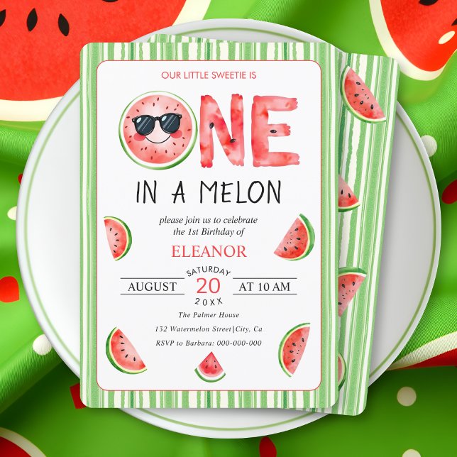 Convite One in a melon 1st birthday watermelon party (Criador carregado)