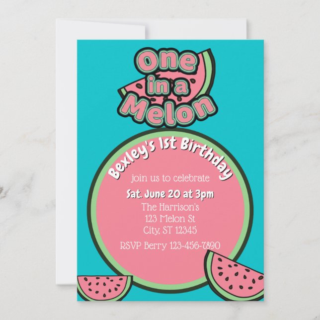 Convite One in a Melon, 1st Bright Watermelon Birthday (Frente)