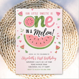 Convite One in a Melon! Cute First Birthday Girl 