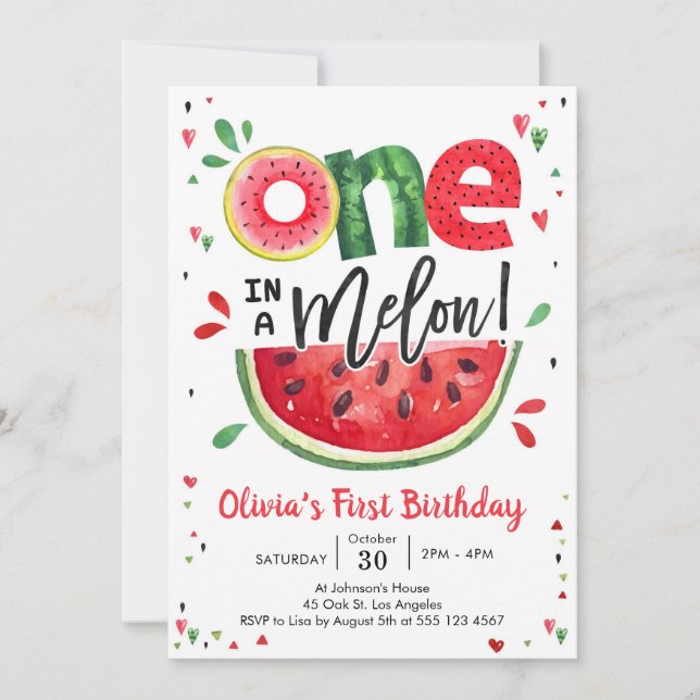 Convite One In A Melon Watermelon 1st Birthday Invitation (Frente)