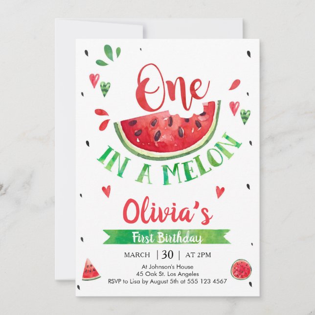 Convite One In A Melon Watermelon 1st Birthday Invitation (Frente)