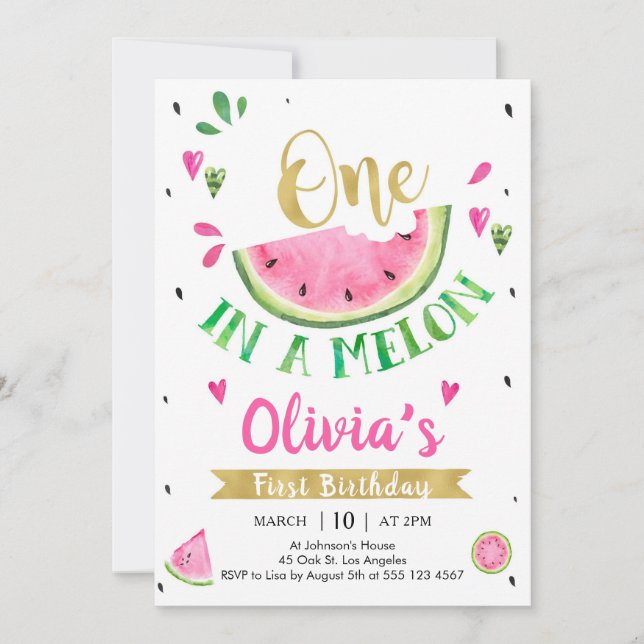 Convite One In A Melon Watermelon 1st Birthday Invitation (Frente)