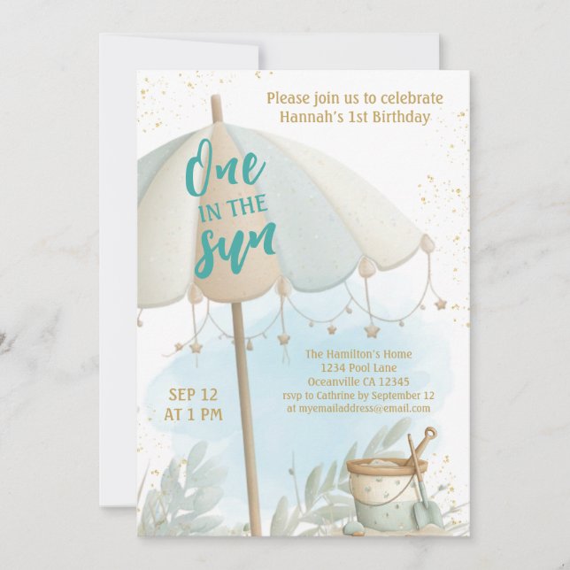 Convite One in the Sun Summer Beach First Birthday (Frente)