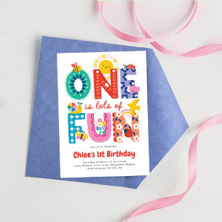 Convite One is Fun Invitation, Girls First Birthday 