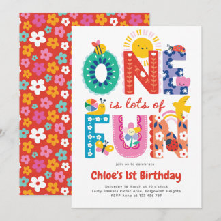 Convite One is Fun Invitation, Girls First Birthday 