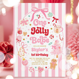 Convite One Jolly Babe Christmas Coquette Bow 1st Birthday