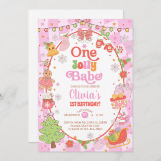 Convite ONE jolly babe Christmas girl 1st birthday invite.