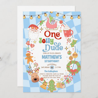 Convite One jolly dude boy 1st Christmas birthday invite.