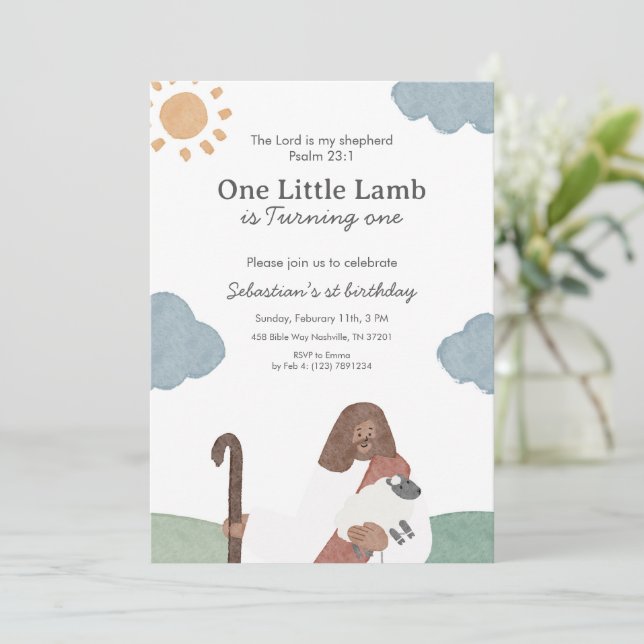 Convite One Little Lamb Psalm 23 Birthday (Em pé/Frente)