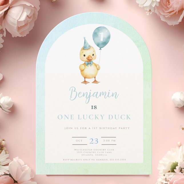 Convite  One Lucky Duck Balloon 1st Birthday (Criador carregado)