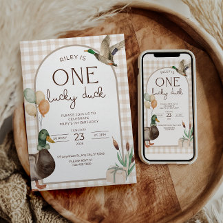Convite One Lucky Duck Birthday Invitation Boys First