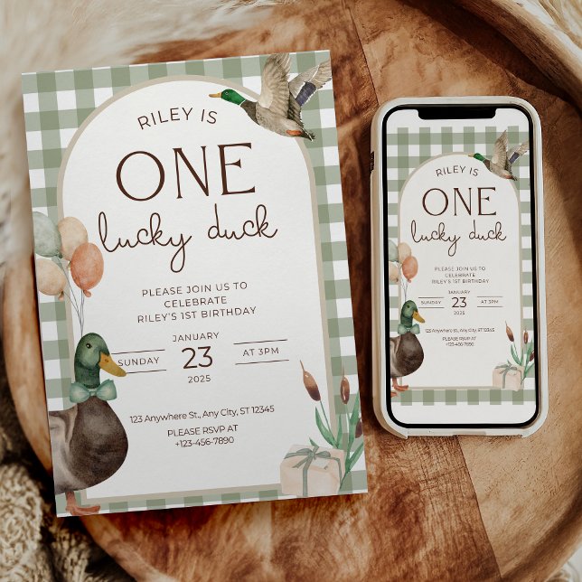 Convite One Lucky Duck Birthday Invitation Boys First (Criador carregado)