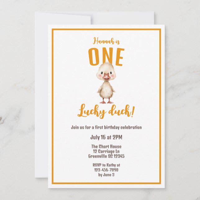Convite One Lucky Duck First Birthday  (Frente)