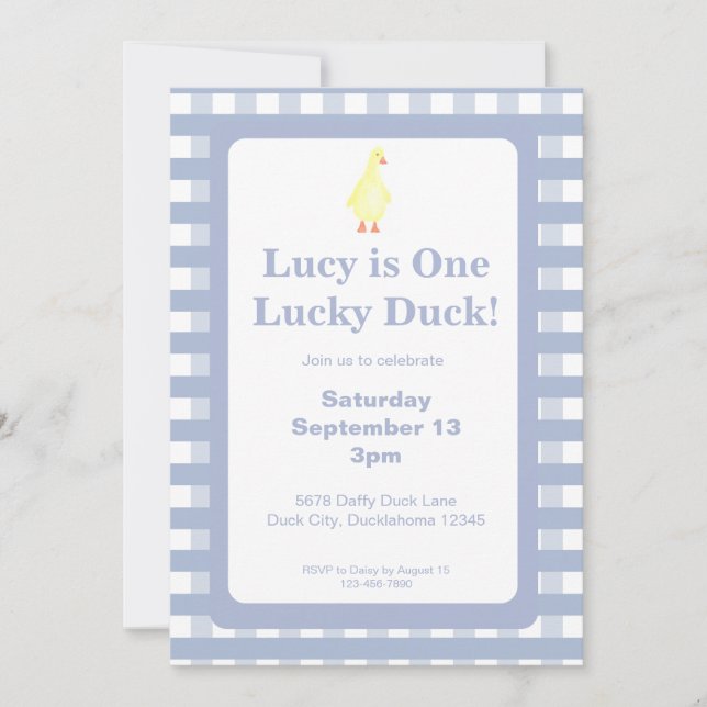 Convite One Lucky Duck Invitation Template (Dusty Blue) (Frente)