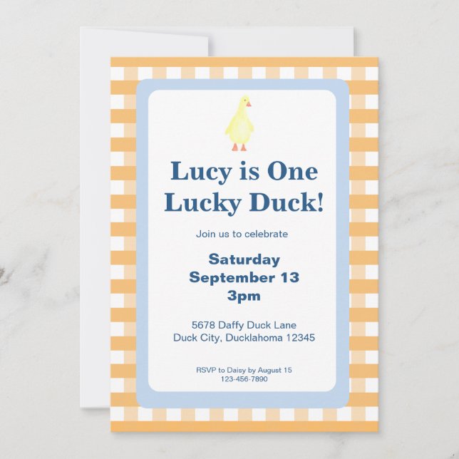 Convite One Lucky Duck Invitation Template (Orange) (Frente)
