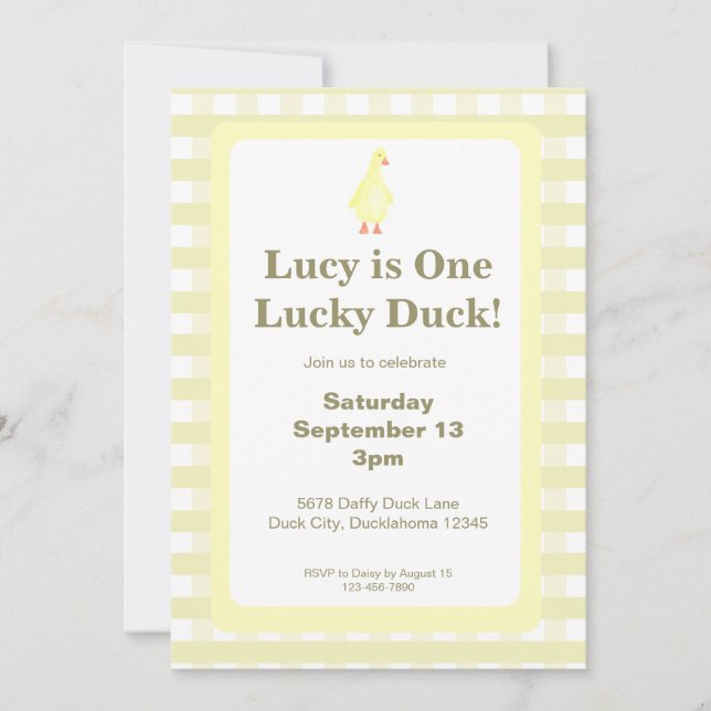 Convite One Lucky Duck Invitation Template (Pale Yellow) (Frente)