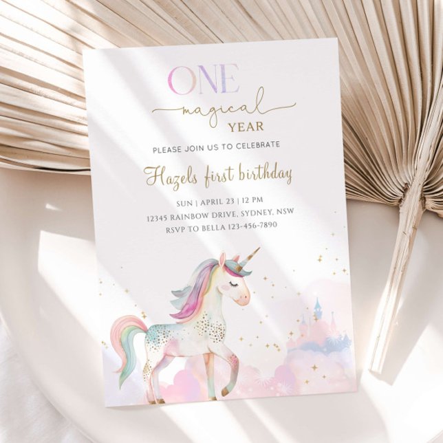 Convite One Magical Year Pastel Unicorn 1st Birthday Party (Criador carregado)