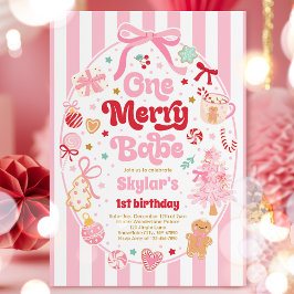 Convite One Merry Babe Christmas Coquette Bow 1st Birthday