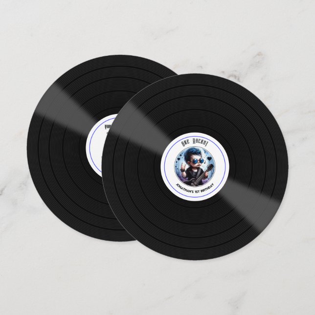 Convite "One Rocks!" Disco de Vinil Estrela do Rock Aniver (Frente/Verso)