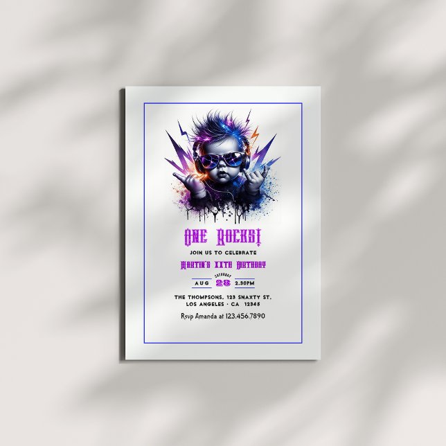 Convite One Rocks! Festa de 1º Aniversário Rock On (One Rocks! Rock On 1st Birthday Party Invitation)