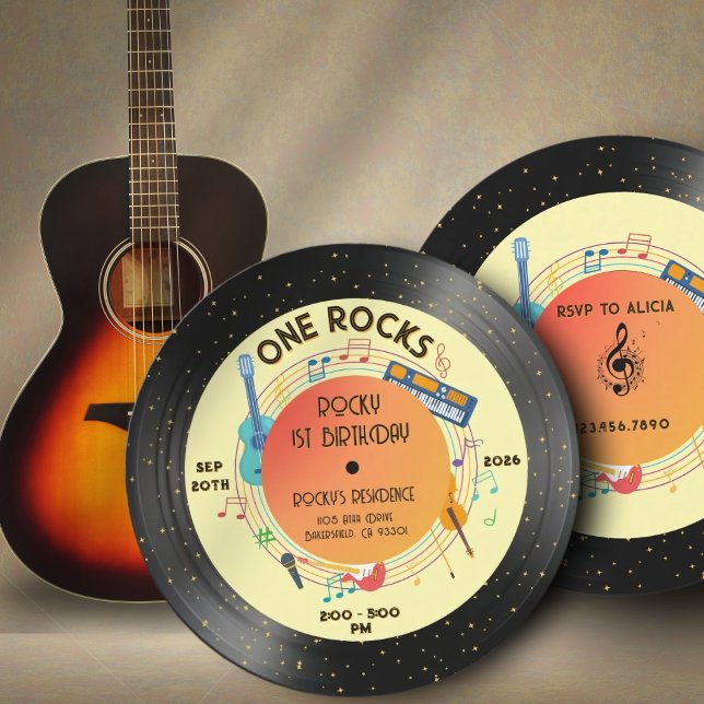 Convite One Rocks First Birthday Invitation - Nascer para  (Criador carregado)