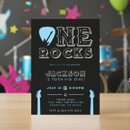 Convite One Rocks Guitar Pick Blue 1st Birthday Party
