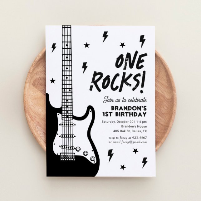 Convite One Rocks Guitar Rock and Roll primeiro aniversari (Criador carregado)